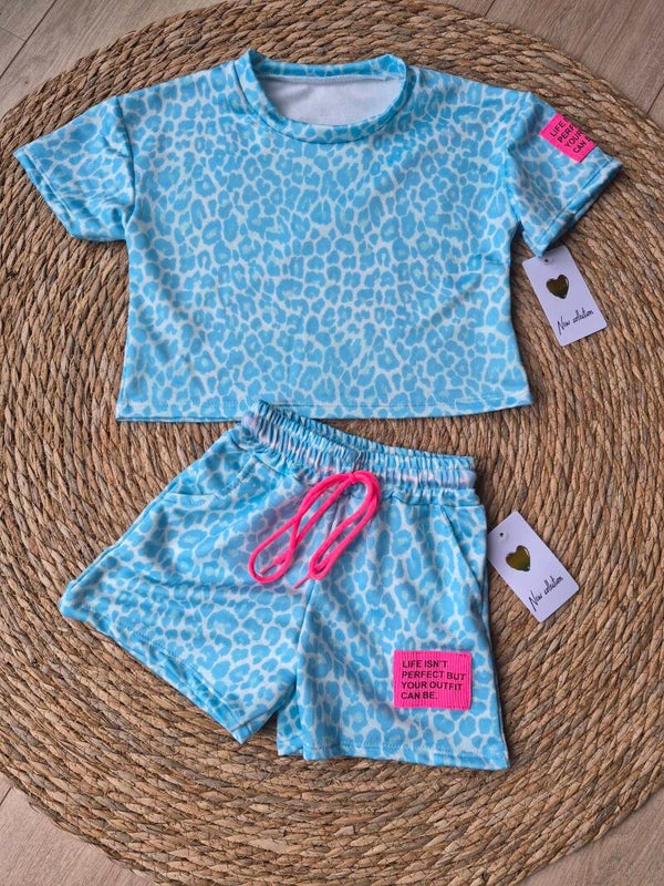 Leopard set Blauw met Label