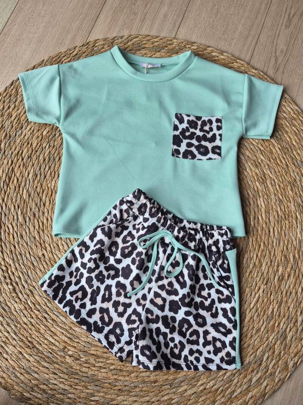 Leopard set pocket mintgroen