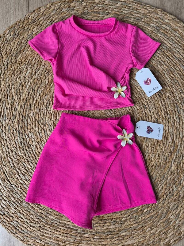Flower skort set fuchsia