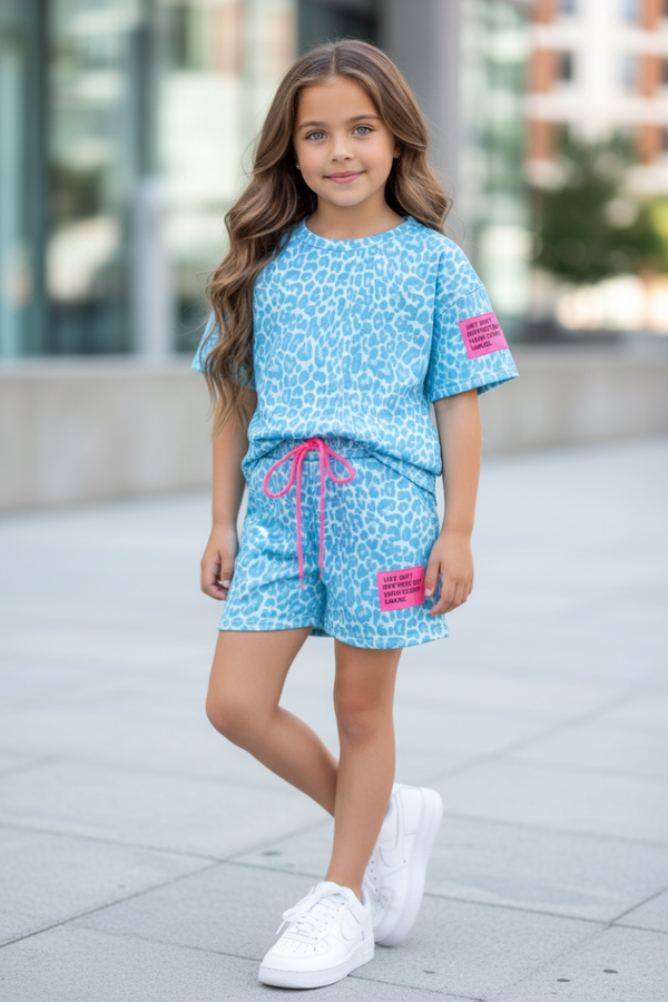 Leopard set Blauw met Label