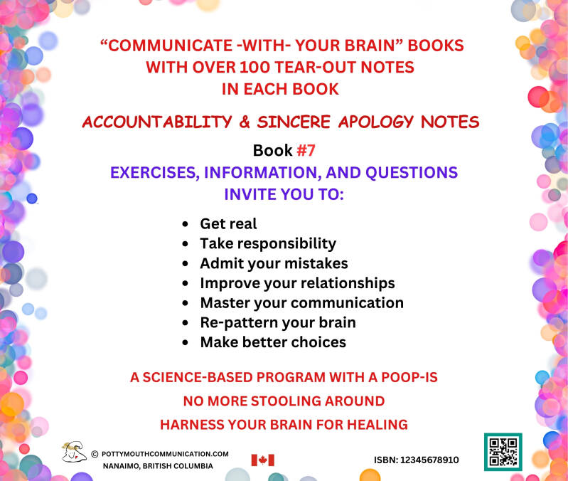 Potty Mouth Accountability & Sincere Apology  Notes back cover book 7