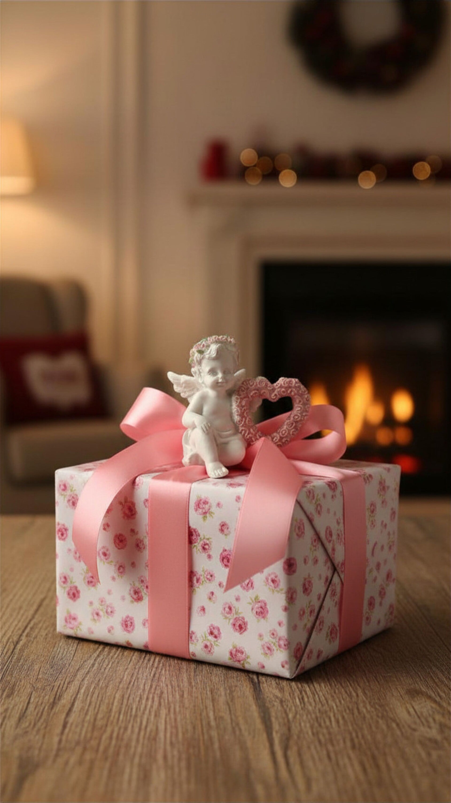 Engel Statue mit Rosenherz - Dekoratives Geschenk & Wohnaccessoire