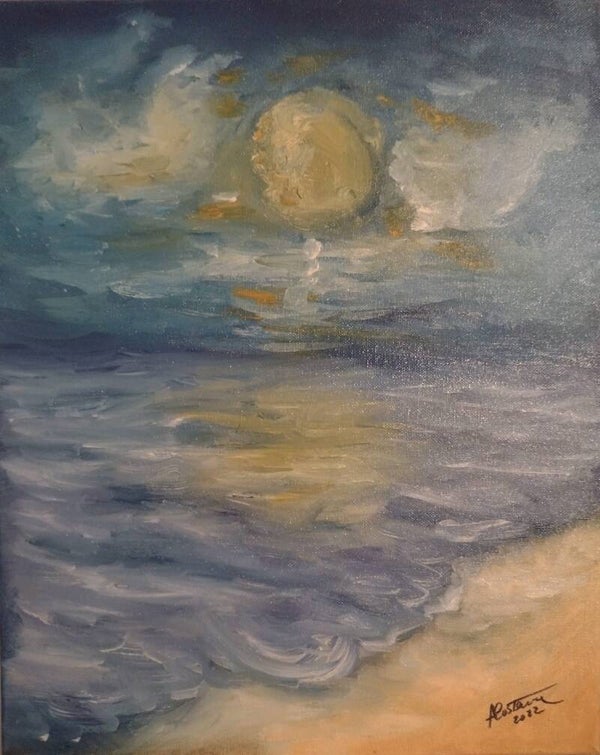 Quadro ad olio su tela. Mare al chiaro di luna – espressionismo – quadro certificato