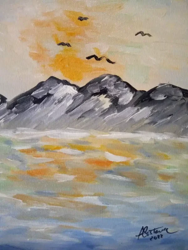 Quadro ad olio su tela. Montagne all’orizzonte – espressionismo – quadro certificato