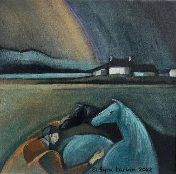 "The Ponies" Oil on Linen w 42 x 42 cm. SOLD