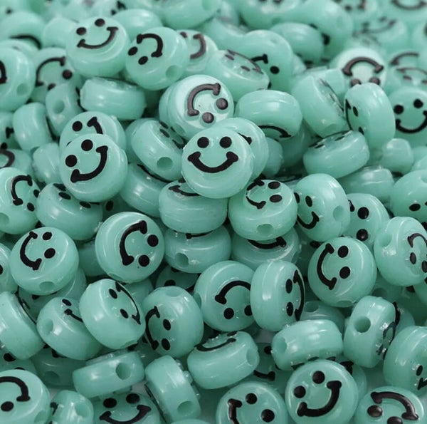 Acryl smileykralen - turquoise/zwart | 5 stuks