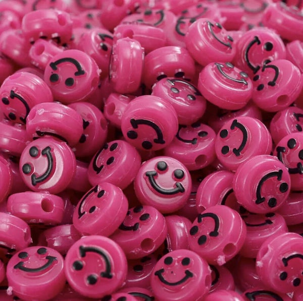 Acryl smileykralen - donkerroze/zwart | 5 stuks