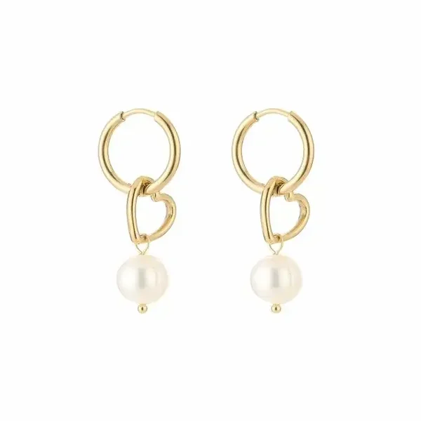 Pearl hearts oorbellen - goud