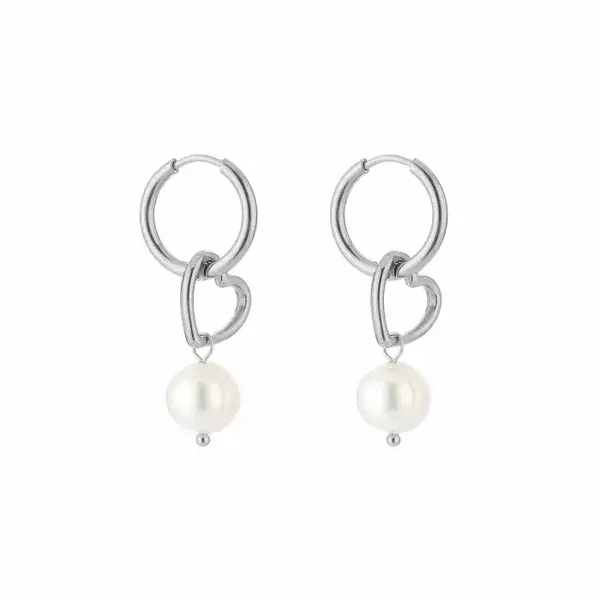 Pearl hearts oorbellen - zilver