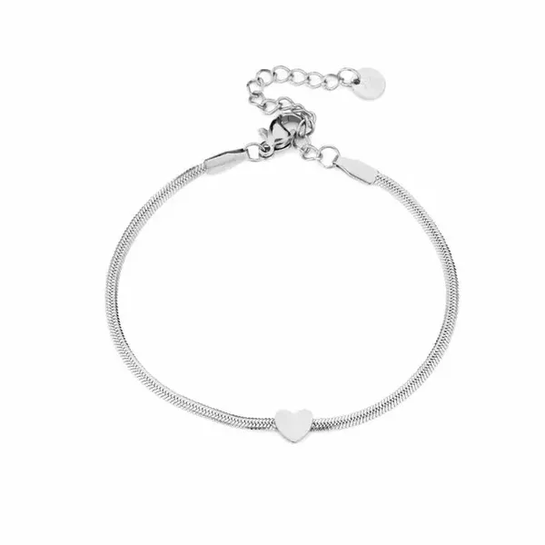 Snake chain heart armband - zilver