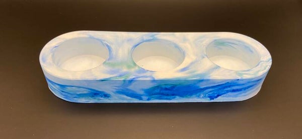 Theelichthouder 3in1   blauw/wit/vleugje groen