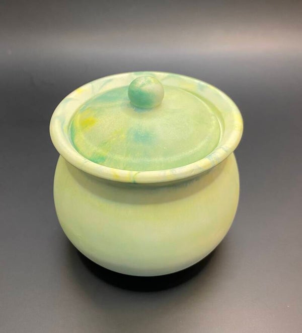 Bolvormig potje met deksel - groen/geel