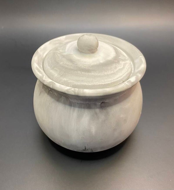 Bolvormig potje met deksel - grijs 'marmerlook'