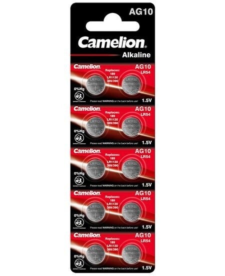 Camelion AG10 / LR54 / LR1130 / 389 Alkaline Knoopcelbatterijen Blister á 10 Batterijen