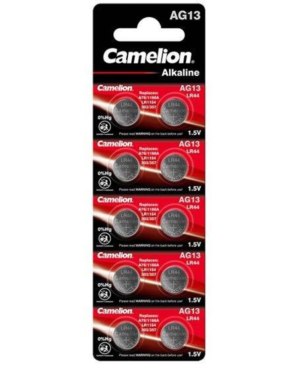 Camelion AG13 / LR44 / LR1154 / 303 Alkaline Knoopcelbatterijen Blister á 10 Batterijen