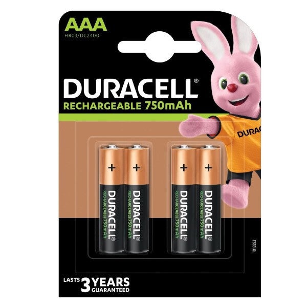 Duracell Recharge Plus Rechargeable NiMH AAA Batterijen HR03 (750 mAh) Blister á 4 Batterijen