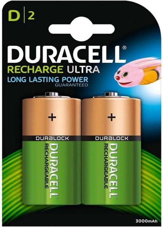 Duracell Recharge Ultra Long Lasting Power Rechargeable NiMH D Batterijen HR20 (3000 mAh) Blister á 2 Batterijen