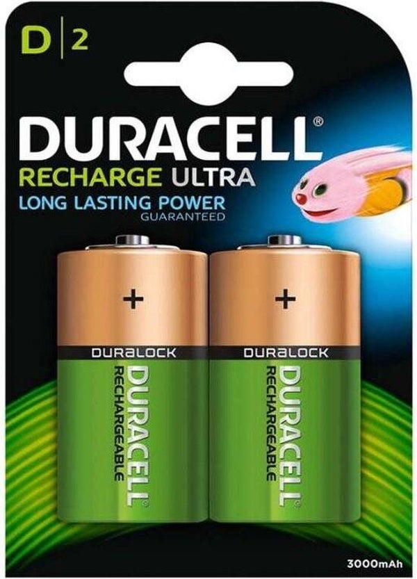 Duracell Recharge Ultra Long Lasting Power Rechargeable NiMH D Batterijen HR20 (3000 mAh) Blister á 2 Batterijen