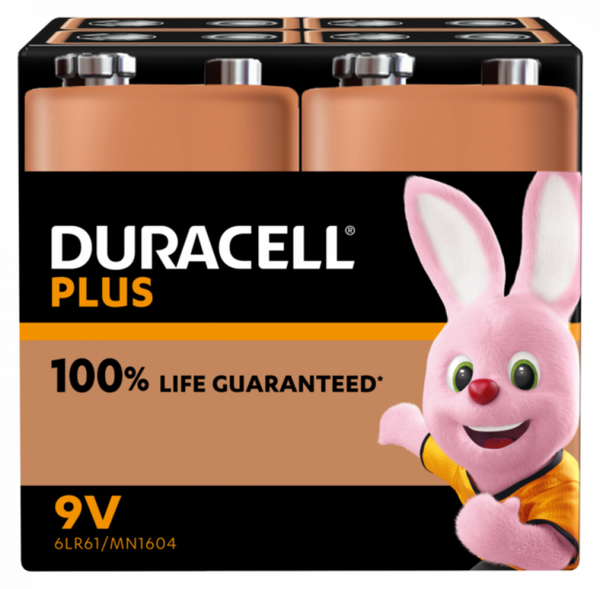 Duracell Plus 100% Extra Life 9V Batterijen 6LR61 Blister á 4 Batterijen