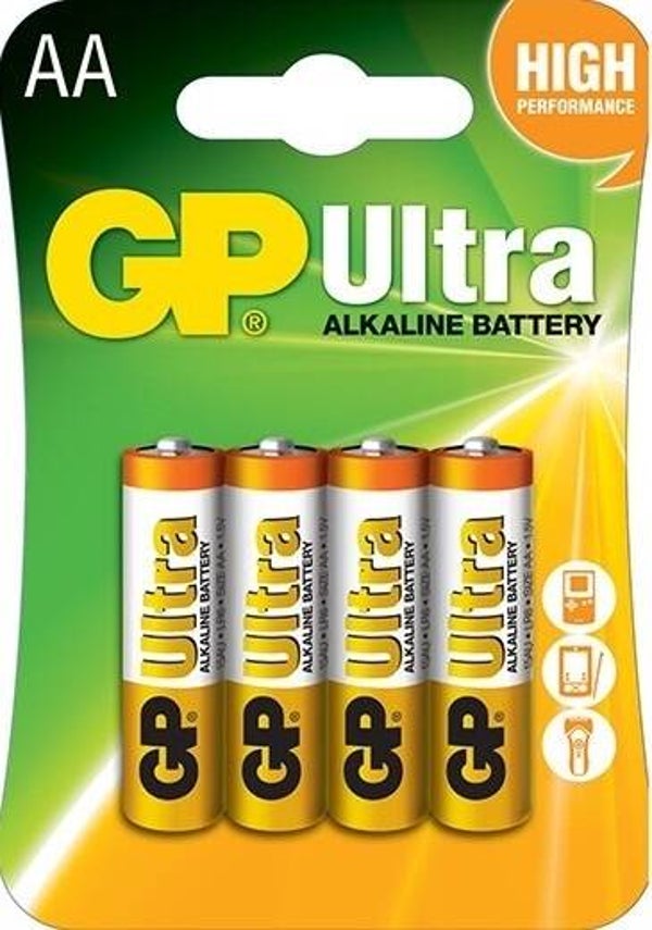 GP Batteries Ultra 15AU Alkaline AA Batterijen LR06 Blister á 4 Batterijen