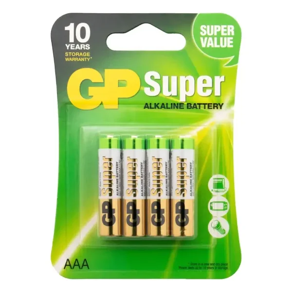 GP Batteries Super 24A Alkaline AAA Batterijen LR03 Blister á 8 Batterijen