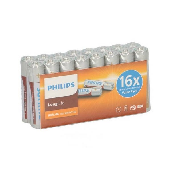 Philips LongLife AAA Batterijen LR03 Pak á 16 Batterijen