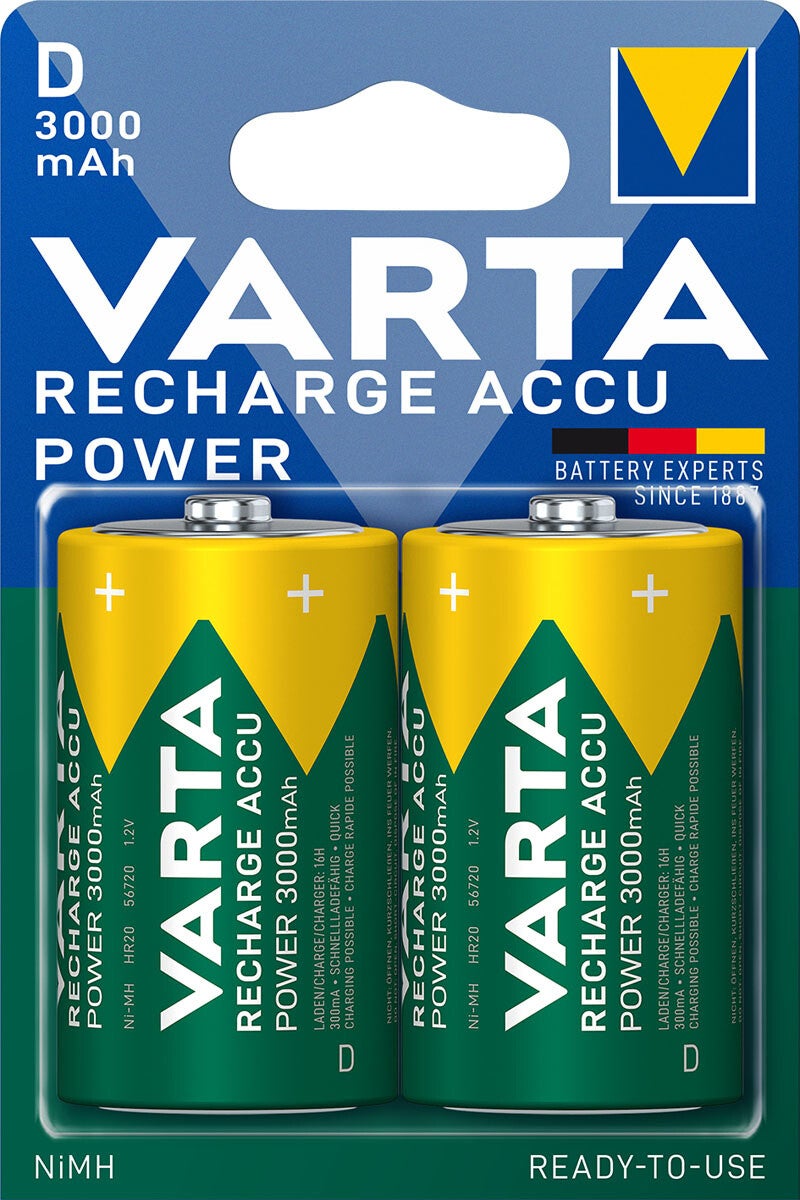 Varta 56720 Rechargeable NiMH D Batterijen HR20 (3000 mAh) Blister á 2 Batterijen