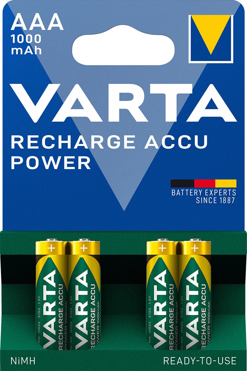 Varta 5703 Rechargeable NiMH AAA Batterijen HR03 (1000 mAh) Blister á 4 Batterijen