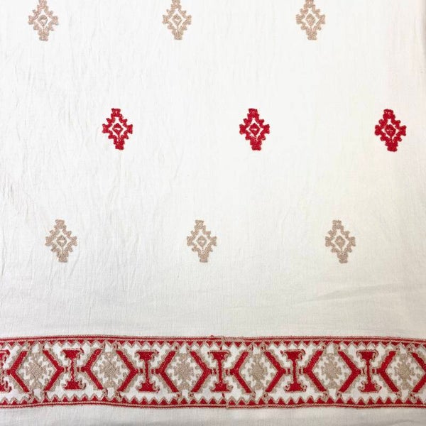 TISSU ORIENTAL BLANC BEIGE ET ROUGE