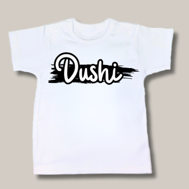 kinder t-shirt met "Dushi" zwart/wit