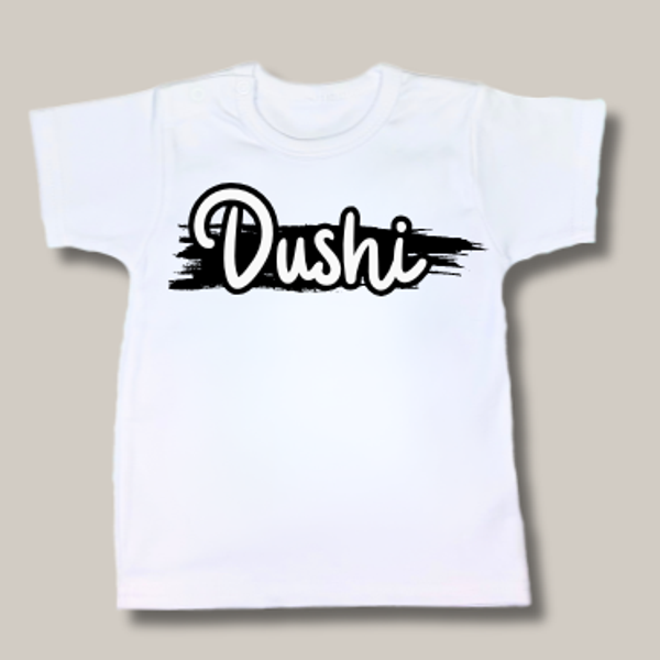 kinder t-shirt met "Dushi" zwart/wit
