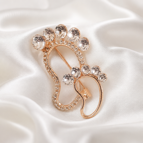 Cute Mother & Baby Foot Rhinestone Brooch