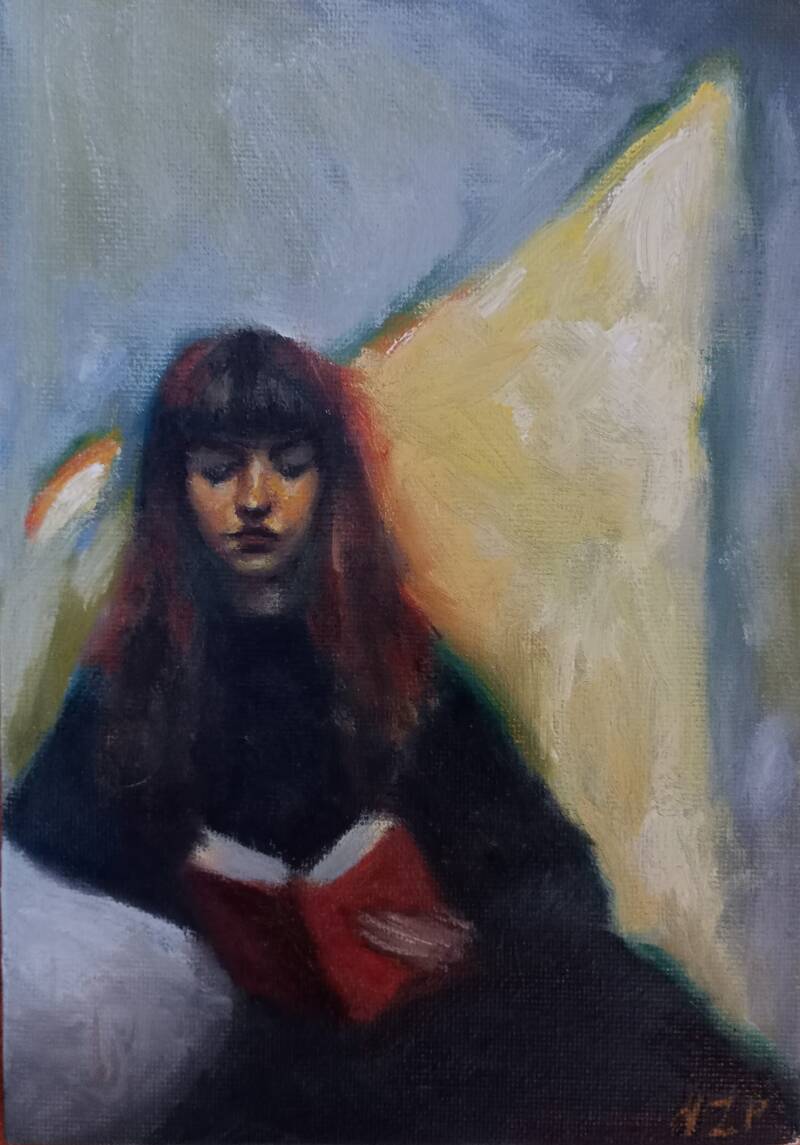 Reading, oil on canvas, 2025