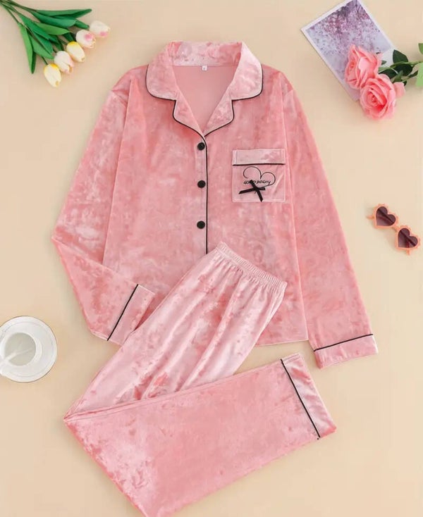 Ensemble Pyjama Élégant pour Femme en Velours Doré avec Diamants, 2 Pièces