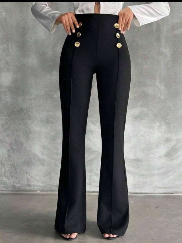 Pantalon tissu noire évasé avec enfilage