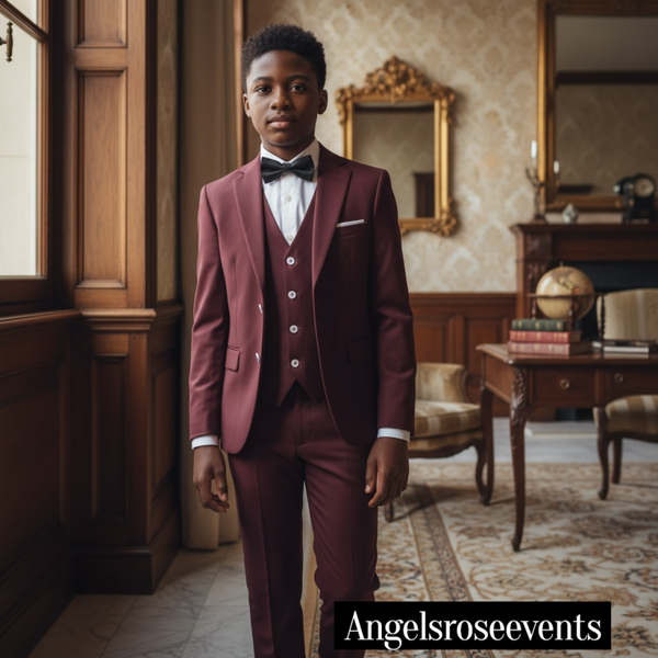 ensemble costume 4 pièces garçons  cramoisi 3-12 ans