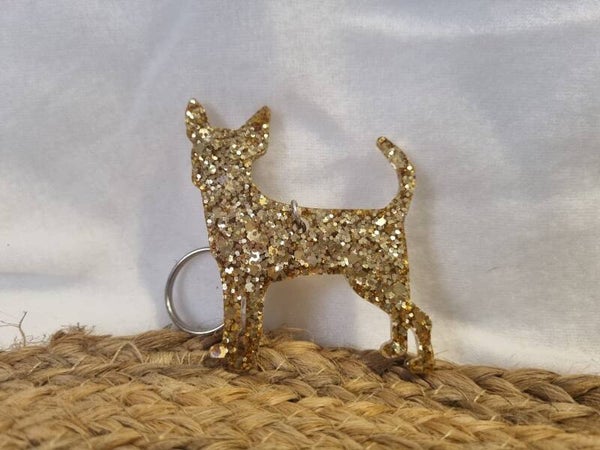 Porte clef Chihuahua paillettes dorés