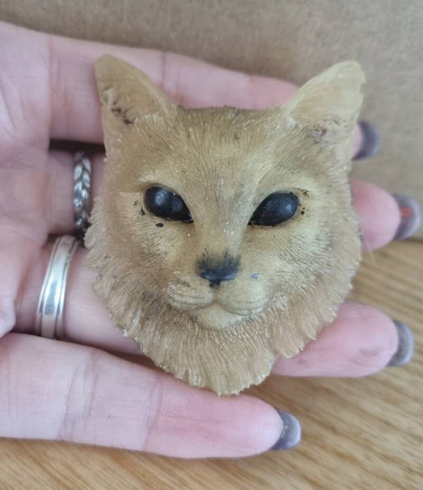 Tête de chat beige œil noir porte clef