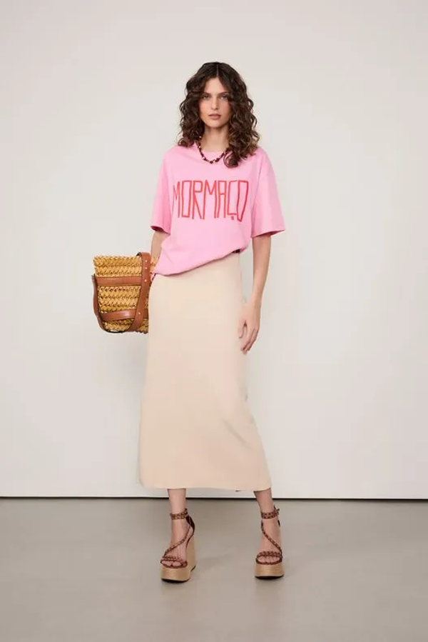 Saia Midi de Algodão Crepe