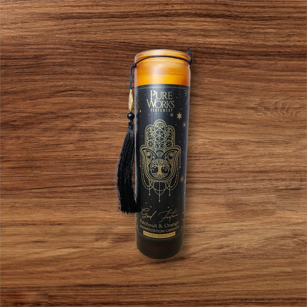 Manifestatiekaars Good Fortune in glas met kwast