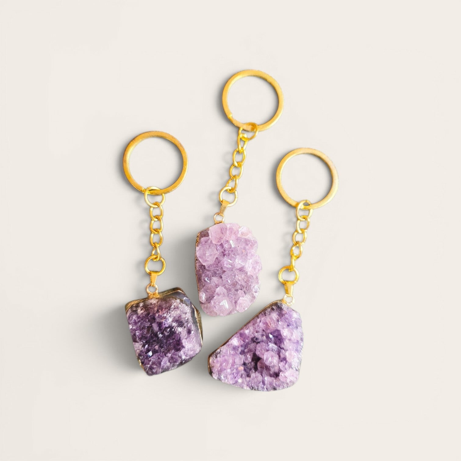 Gouden Amethist cluster sleutelhanger
