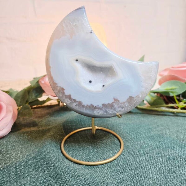 Druzy Agaat maan in standaard Large