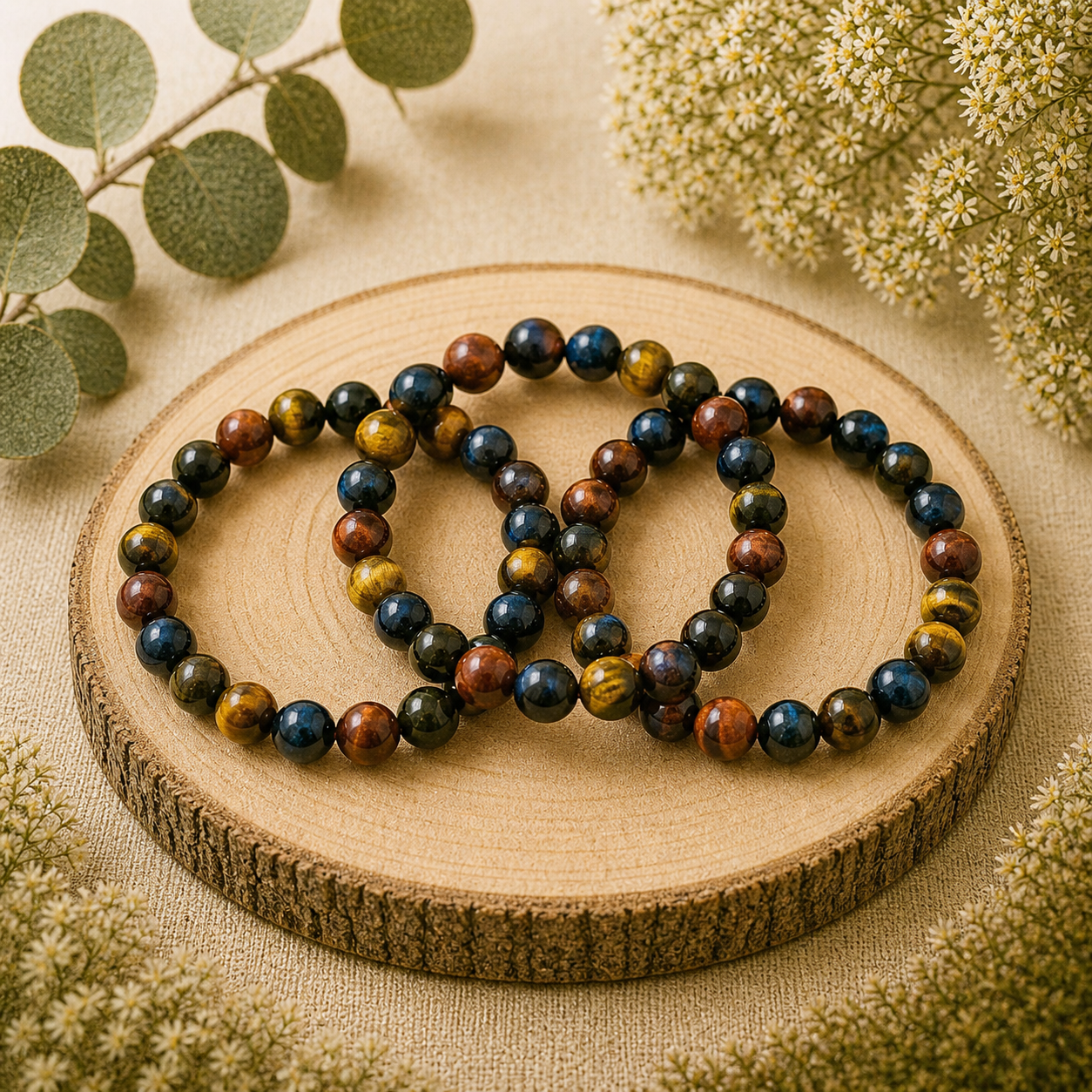 Tijgeroog mix kogel armband 8mm