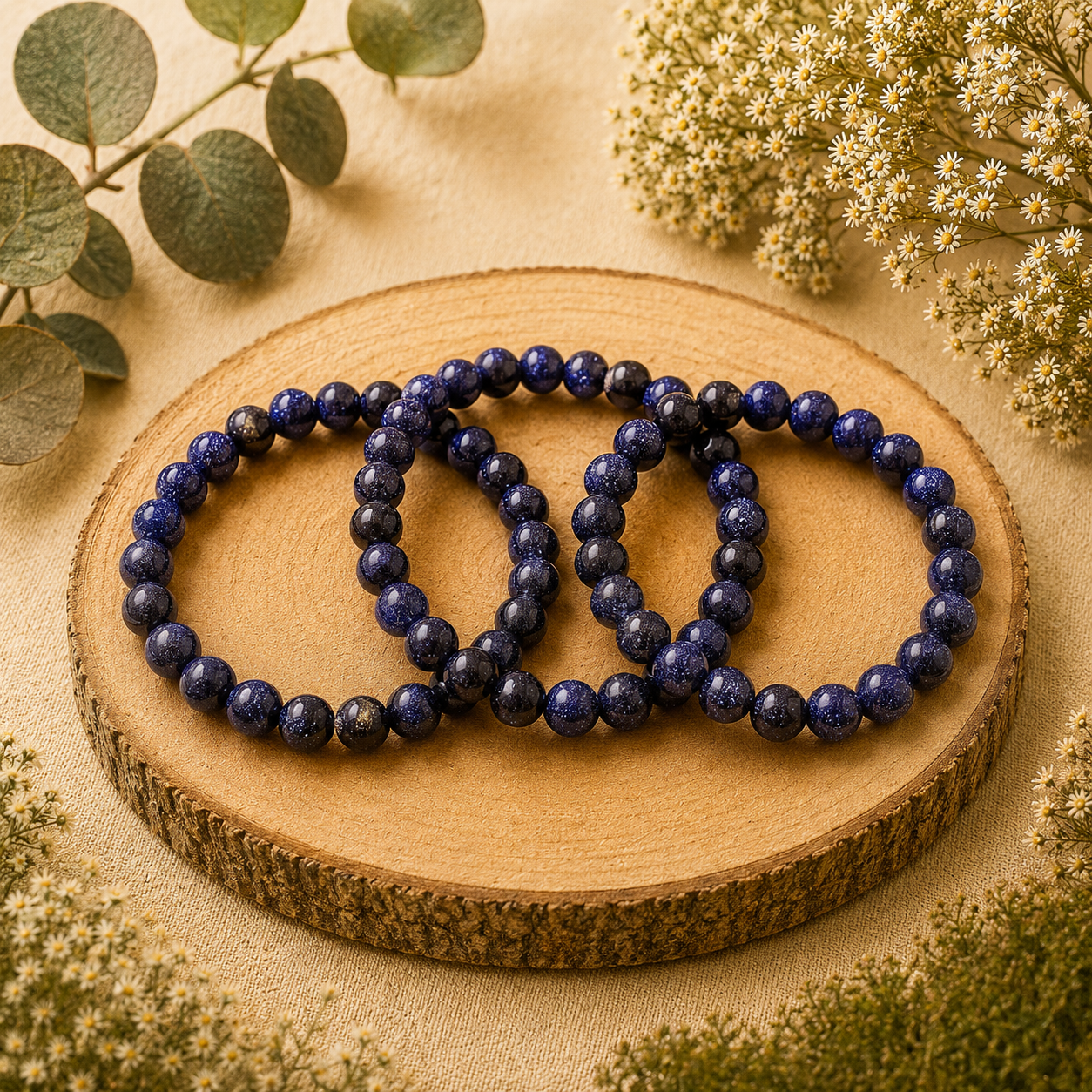 Blauwe zandsteen kogelarmband 8mm