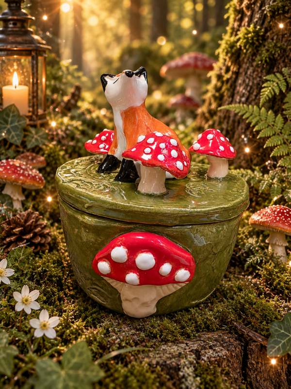 Handgemaakt Forest Fox Potje met Deksel 🍄🦊