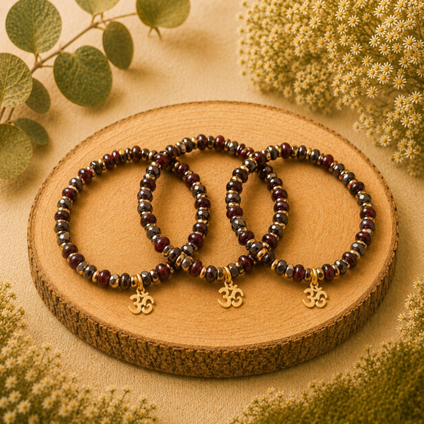 Granaat met Hematiet armband met OM symbool
