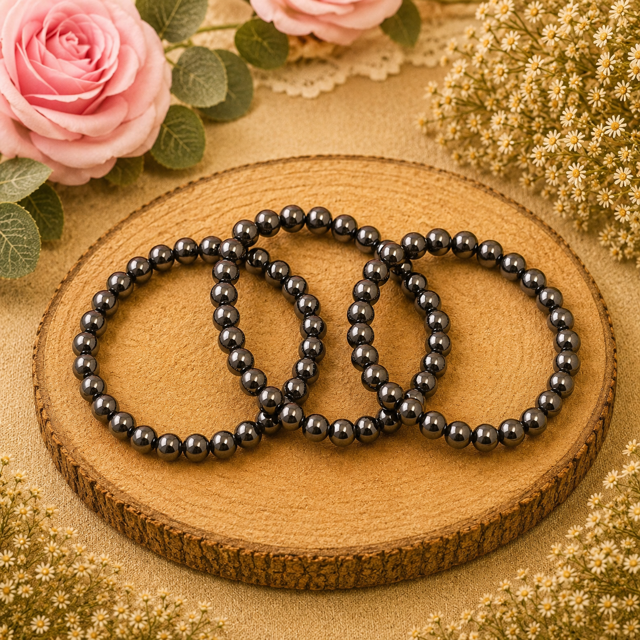 Hematiet kogel armband 8mm