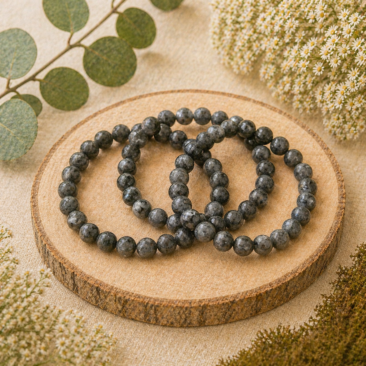 Larvikiet kogel armband 8mm