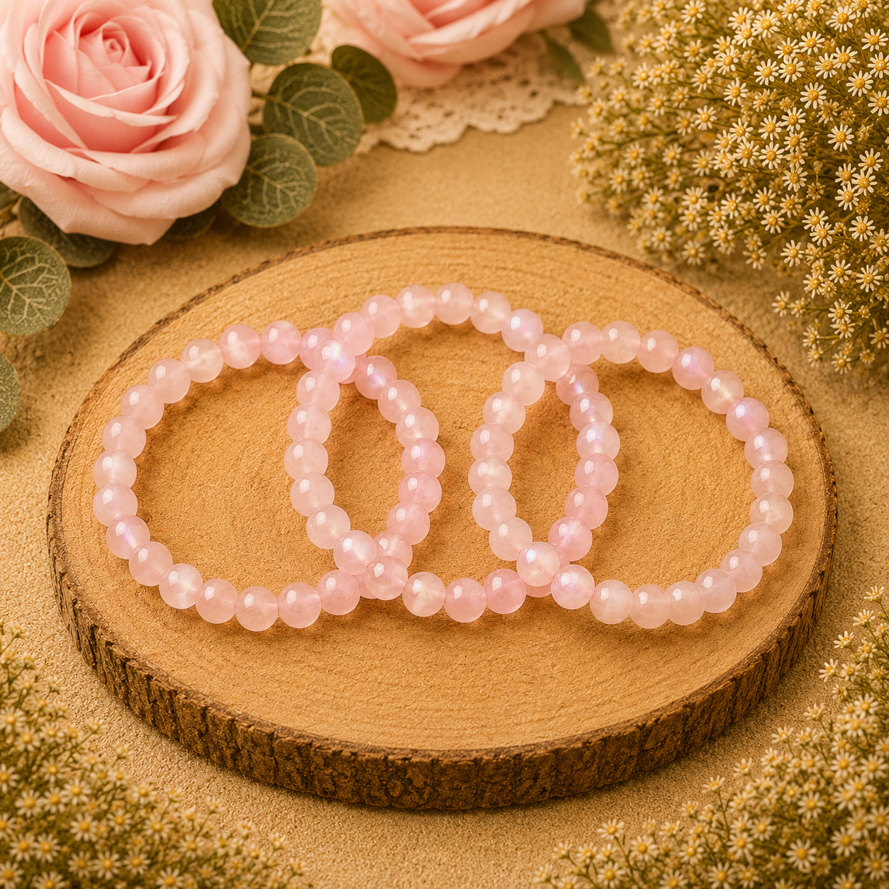 Rozenkwarts kogel armband 8mm