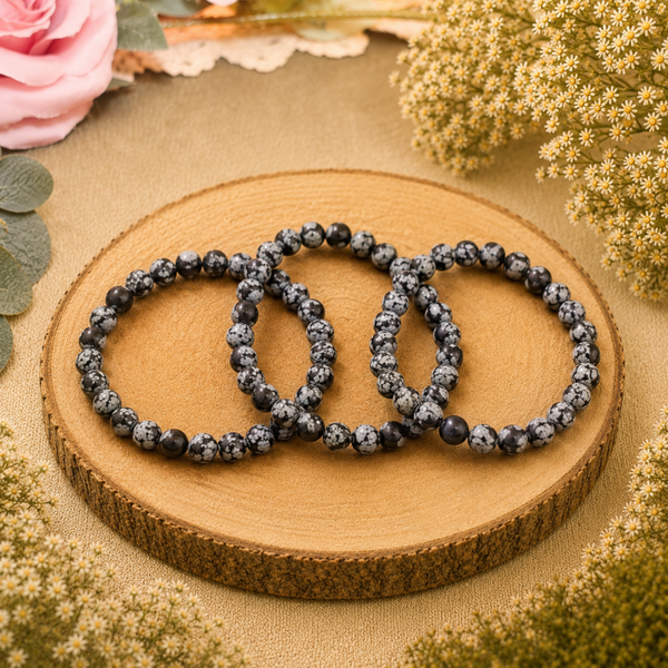 Sneeuwvlok obsidiaan kogel armband 8mm